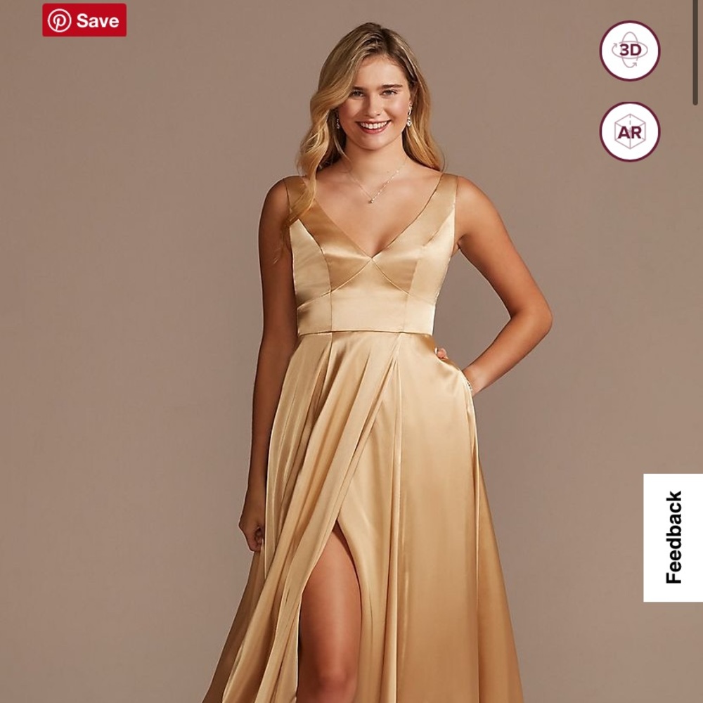 CHARMEUSE TANK V-NECK BRIDESMAID DRESS WITH SLIT